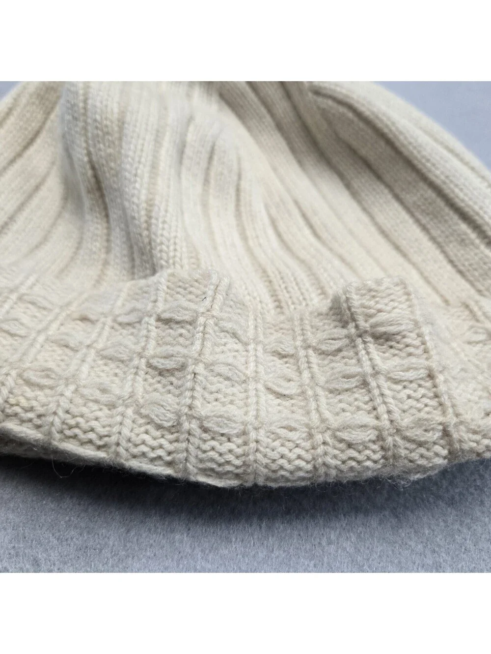 Ann Taylor Cuffed Knit Beanie Womens Cream Textured Rib Folded Cuff Hat